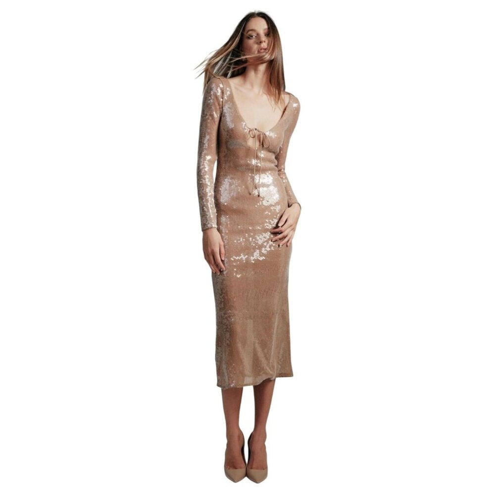Bardot Rose Gold Sequin Maxi Dress